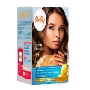 خرید کیت رنگ مو بدون آمونیاک اسپانیایی نلی NELLY شماره 7/91 رنگ بلوند متوسط قهوه‌ای دودی